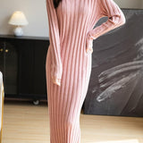 Merino Wool Blend V-Neck Ribbed Bodycon Knit Dress