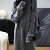Merino Wool Blend Turtleneck Oversized Sweater Dress
