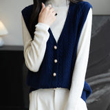 Merino Wool Blend Cable Knit Vest with Buttons