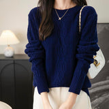 100% Merino Wool Vintage Crewneck Casual Cable Knit Sweater