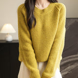 Suéter 100% lã merino waffle tricotado com gola redonda