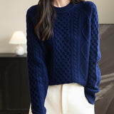100% Merino Wool Vintage Crewneck Cable Knit Sweater