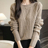 100% Merino Wool Vintage Crewneck Casual Cable Knit Sweater
