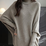 Micchiati di oversize di lana merino da donna 2025 Autunno inverno alla moda alla moda Turtleneck manica a pipistrella maglione
