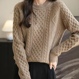 100% Merino Wool Vintage Crewneck Cable Knit Sweater
