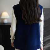 Merino Wool Blend Cable Knit Vest with Buttons