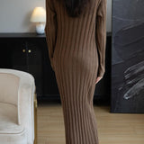 Merino Wool Blend Mock Neck Ribbed Knit Sweater Dress