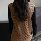 Merino Wool Blend Classic Crew Neck Cable Knit Vest