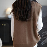 Merino Wool Blend Cable Knit Vest with Buttons