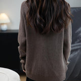 Merino Wool Blend Dragkedja Stickad Sweatshirt Cardigan