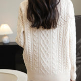 100% Merino Wool Turtleneck Casual Cable Knit Sweater
