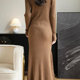 Merino Wool Blend V-Neck Ribbed Bodycon Knit Dress
