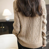 100% Merino Wool Vintage Crewneck Casual Cable Knit Sweater