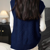100% Merino Wool Crewneck Button Cable Knit Sweater Vest