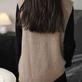 100% Merino Wool V-Neck Button Cable Knit Sweater Vest