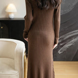 Merino Wool Blend V-Neck Ribbed Bodycon Knit Dress