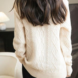 100% Merino Wool Vintage Crewneck Casual Cable Knit Sweater
