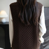 Merino Wool Blend Classic Crew Neck Cable Knit Vest