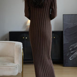 Merino Wool Blend Mock Neck Ribbed Knit Sweater Dress