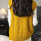 100% Merino Wool Crewneck Button Cable Knit Sweater Vest