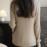 메리노 울 블렌드 컬러 블록 스탠드 칼라 스웨터