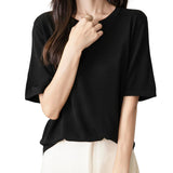 Chanyarn女性の100%メリノウールベースレイヤーシャツトップクルーネック半袖旅行ハイキングTシャツプルオーバーセーター