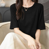 Chanyarn女性の100%メリノウールベースレイヤーシャツトップクルーネック半袖旅行ハイキングTシャツプルオーバーセーター