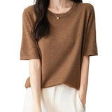 Chanyarn女性の100%メリノウールベースレイヤーシャツトップクルーネック半袖旅行ハイキングTシャツプルオーバーセーター