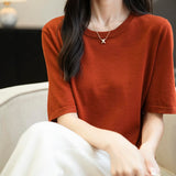 Chanyarn女性の100%メリノウールベースレイヤーシャツトップクルーネック半袖旅行ハイキングTシャツプルオーバーセーター