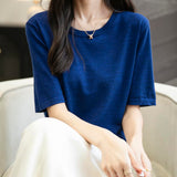 Chanyarn女性の100%メリノウールベースレイヤーシャツトップクルーネック半袖旅行ハイキングTシャツプルオーバーセーター