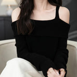 100% 메리노울 패션 오프숄더 스웨터