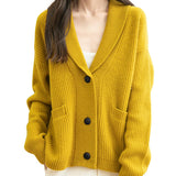 Chanyarn Women's 100%Merino Wool Seater2025秋冬vネックラペルボタンダウン長袖ニットカーディガンポケット