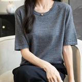 Chanyarn女性の100%メリノウールベースレイヤーシャツトップクルーネック半袖旅行ハイキングTシャツプルオーバーセーター