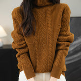 100% Merino Wool Turtleneck Cable Pullover