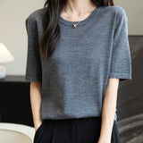 Chanyarn女性の100%メリノウールベースレイヤーシャツトップクルーネック半袖旅行ハイキングTシャツプルオーバーセーター