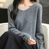 100% Merino Wool V-Neck Seamless Casual Sweater