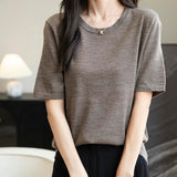 Chanyarn女性の100%メリノウールベースレイヤーシャツトップクルーネック半袖旅行ハイキングTシャツプルオーバーセーター