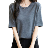 Chanyarn女性の100%メリノウールベースレイヤーシャツトップクルーネック半袖旅行ハイキングTシャツプルオーバーセーター