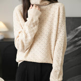 100% Merino Wool Turtleneck Hollow Knit Sweater
