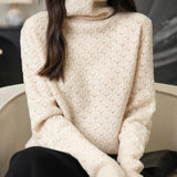 100% Merino Wool Turtleneck Hollow Knit Sweater