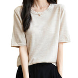 Chanyarn女性の100%メリノウールベースレイヤーシャツトップクルーネック半袖旅行ハイキングTシャツプルオーバーセーター