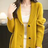Chanyarn Women's 100%Merino Wool Seater2025秋冬vネックラペルボタンダウン長袖ニットカーディガンポケット
