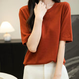 Chanyarn女性の100%メリノウールベースレイヤーシャツトップクルーネック半袖旅行ハイキングTシャツプルオーバーセーター