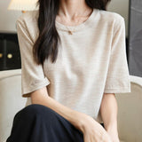 Chanyarn女性の100%メリノウールベースレイヤーシャツトップクルーネック半袖旅行ハイキングTシャツプルオーバーセーター
