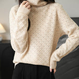 100% Merino Wool Turtleneck Hollow Knit Sweater