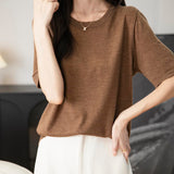 Chanyarn女性の100%メリノウールベースレイヤーシャツトップクルーネック半袖旅行ハイキングTシャツプルオーバーセーター