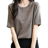 Chanyarn女性の100%メリノウールベースレイヤーシャツトップクルーネック半袖旅行ハイキングTシャツプルオーバーセーター