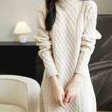 100% Merino Wool Turtleneck Sweater Dress
