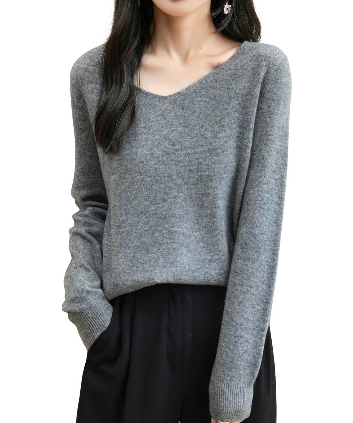 100% Merino Wool V-Neck Seamless Casual Sweater