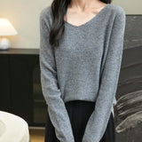 100% Merino Wool V-Neck Seamless Casual Sweater